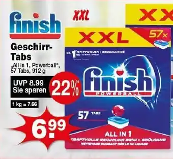 Krümet Sonderposten finish Geschirr-Tabs 57 Tabs, 912 g Angebot