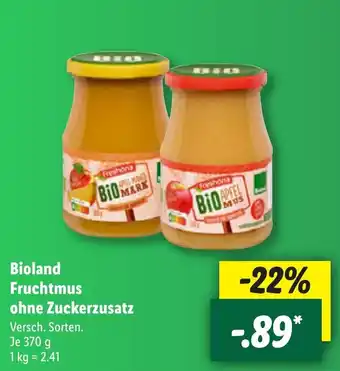 Lidl Bioland Fruchtmus ohne Zuckerzusatz 370 g Angebot