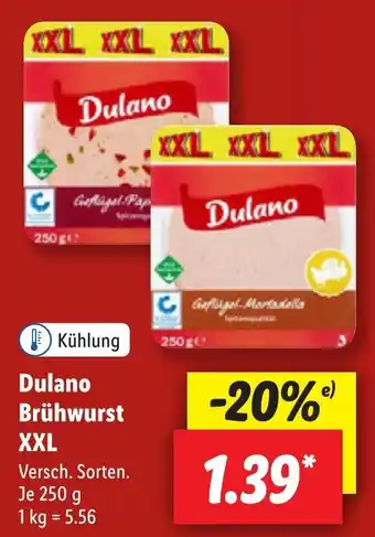 Lidl Dulano Brühwurst XXL 250 g Angebot