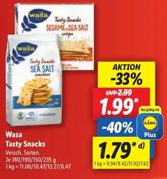 Lidl Wasa Tasty Snacks 180/190/150/235 g Angebot