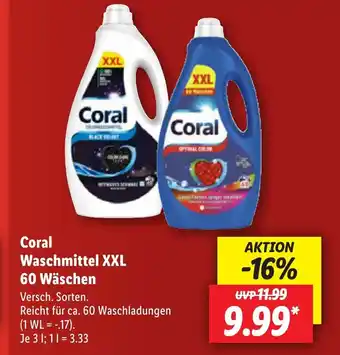 Lidl Coral Waschmittel XXL 60 Wäschen Angebot