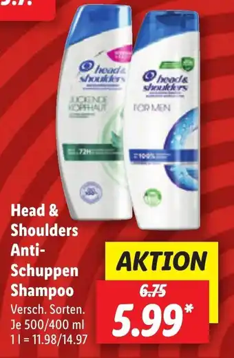 Lidl Head & Shoulders Anti- Schuppen Shampoo 500/400 ml Angebot