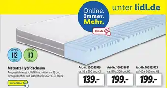 Lidl Matratze Hybridschaum ca. 90 x 200 cm, H2 Angebot