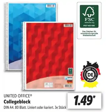 Lidl UNITED OFFICEⓇ Collegeblock Angebot