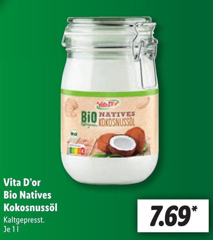 Vita D'or Bio Natives Kokosnussöl 1 l Angebot bei Lidl