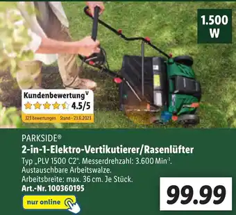 Lidl PARKSIDEⓇ 2-in-1-Elektro-Vertikutierer/Rasenlüfter Angebot