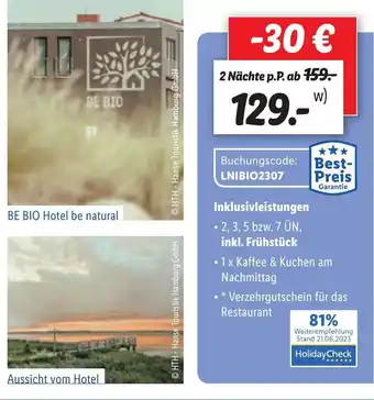 Lidl BE BIO Hotel be natural Angebot