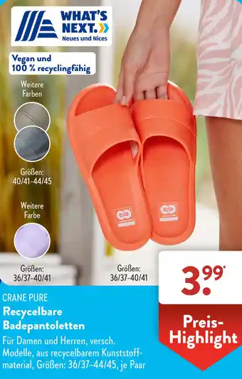 Aldi Süd CRANE PURE Recycelbare Badepantoletten Angebot