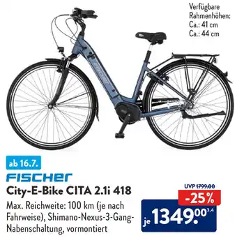 Aldi Süd FISCHER City-E-Bike CITA 2.1i 418 Angebot