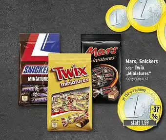 Wasgau Mars, Snickers Oder Twix „miniatures” Angebot