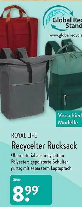 Aldi Nord Royal Life Recycelter Rucksack Angebot