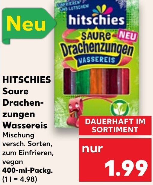 HITSCHIES Saure Drachenzungen Wassereis 400 ml Packg. Angebot bei Kaufland