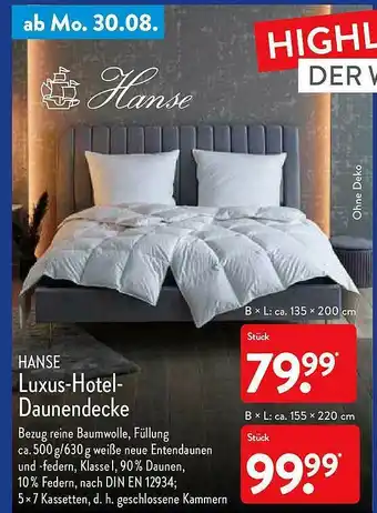 Aldi Nord Hanse Luxus-hotel-daunendecke Angebot