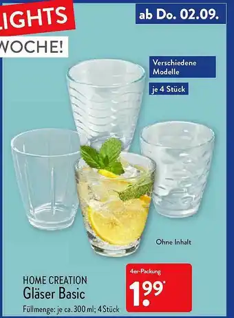 Aldi Nord Home Creation Gläser Basic Angebot