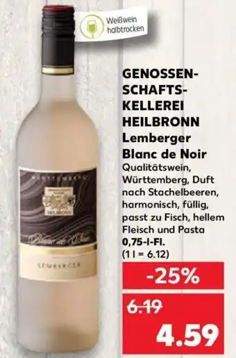 Kaufland GENOSSENSCHAFTS KELLEREI HEILBRONN Lemberger Blanc de Noir 0,75 L-Fl. Angebot