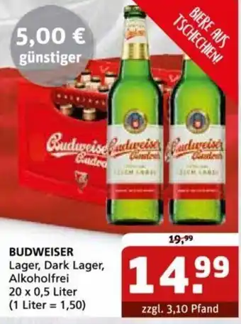 Getränke Quelle BUDWEISER Lager, Dark Lager, Alkoholfrei 20 x 0,5 Liter Angebot