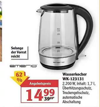 Globus Emerio Wasserkocher Wk-123131 Angebot