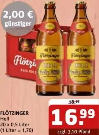 Getränke Quelle FLÖTZINGER Hell 20 x 0,5 Liter Angebot