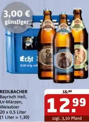 Getränke Quelle REDLBACHER Bayrisch Hell, Ur-Märzen, Weissbier 20 x 0,5 Liter Angebot