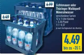 diska Lichtenauer oder Thüringer Waldquell Mineralwasser 12x1L Angebot