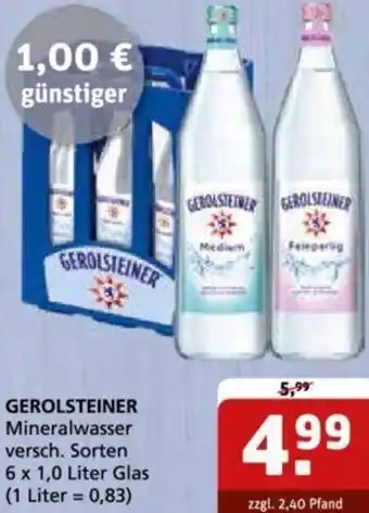 Getränke Quelle GEROLSTEINER Mineralwasser 6 x 1,0 Liter Glas Angebot