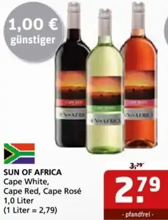 Getränke Quelle SUN OF AFRICA Cape White, Cape Red, Cape Rosé 1,0 Liter Angebot