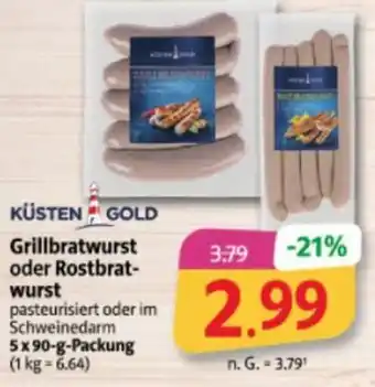 Markant Markt KÜSTEN GOLD Grillbratwurst oder Rostbratwurst 5x90-g-Packung Angebot