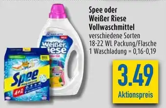 diska Spee oder Weißer Riese Vollwaschmittel 18-22 WL Packung/Flasche Angebot