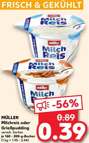 Kaufland MÜLLER Milchreis oder Grießpudding 160-200 g Becher Angebot