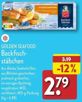 Aldi Nord GOLDEN SEAFOOD Backfischstäbchen 405 g Packung Angebot