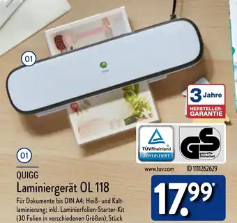 Aldi Nord QUIGG Laminiergerät OL 118 Angebot