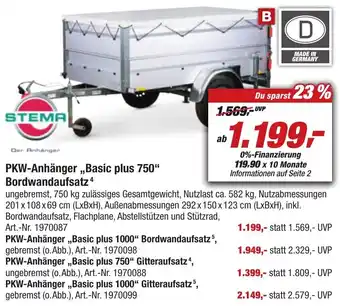 toom Baumarkt STEMA PKW-Anhänger ,,Basic plus 750" Bordwandaufsatz Angebot