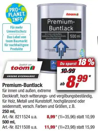 toom Baumarkt Premium-Buntlack 250 ml Angebot