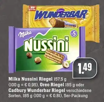 Edeka Neukauf Milka Nussini Riegel 157,5g, Oreo Riegel 185g oder Cadbury Wunderbar Riegel 185g Angebot