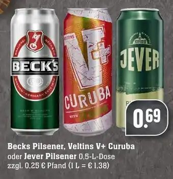 Edeka Neukauf Beck's Pilsener, Veltins V+ Curuba oder Jever Pilsener 0,5L Angebot