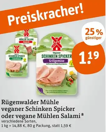 tegut Rügenwalder Mühle veganer Schinken Spicker oder vegane Mühlen Salami 80 g Packung Angebot