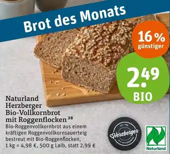 tegut Naturland Herzberger Bio-Vollkornbrot mit Roggenflocken 500 g Laib Angebot