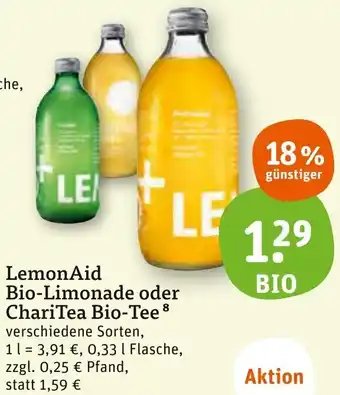 tegut LemonAid Bio-Limonade oder ChariTea Bio-Tee 0,33 L Flasche Angebot