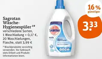 tegut Sagrotan Wäsche-Hygienespüler 20 Waschladungen Angebot