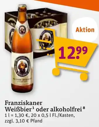 tegut Franziskaner Weißbier oder alkoholfrei 20 x 0,5 l Fl./Kasten Angebot