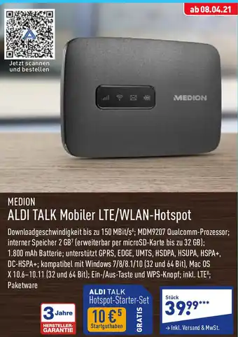 Aldi Nord Medion Aldi Talk Mobiler LTE/WLAN Hotspot Angebot