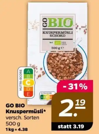 NETTO GO BIO Knuspermüsli* versch. Sorten 500 g Angebot