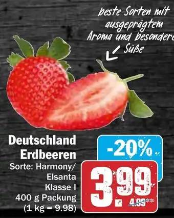 Hit Deutschland Erdbeeren 400 g Packung Angebot