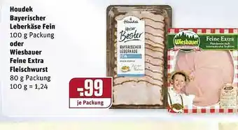 REWE Kaufpark Houdek Bayerischer Leberkäse Fein 100g oder Wiesbauer Feine Extra Fleischwurst 80g Angebot