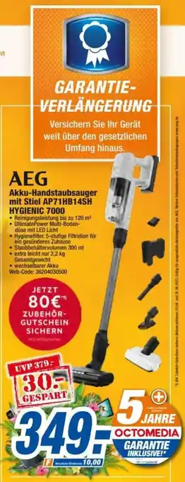 expert Octomedia AEG Akku-Handstaubsauger mit Stiel AP71HB14SH HYGIENIC 7000 Angebot