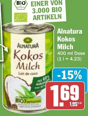 Hit Alnatura Kokos Milch 400 ml Dose Angebot