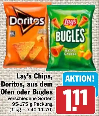 Hit Lay's Chips, Doritos, aus dem Ofen oder Bugles 95-175 g Packung Angebot