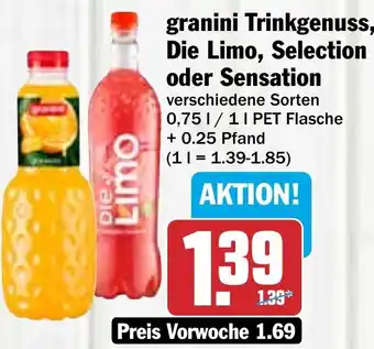 Hit granini Trinkgenuss, Die Limo, Selection oder Sensation 0,75 L/1 L Angebot