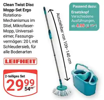 Globus LEIFHEIT Clean Twist Disc Mopp-Set Ergo 2-teiliges Set Angebot