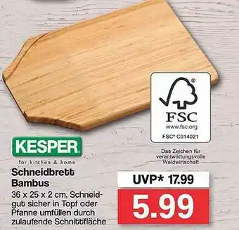 Famila Nord West Schneidbrett Bambus Kesper Angebot